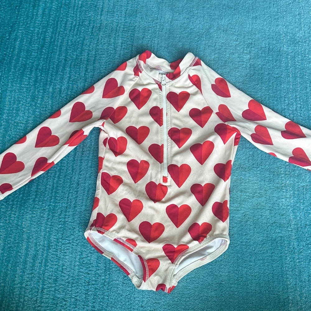 Hanna Andersson Long-Sleeve Heart Print Swimsuit - 3T